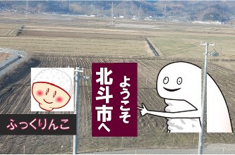 「ずーしーほっきー」(右)や「ふっくりんこ」のロゴ(左)などをあしらった田んぼアートが今夏、新函館北斗駅近くの水田に登場する=JA新はこだて提供