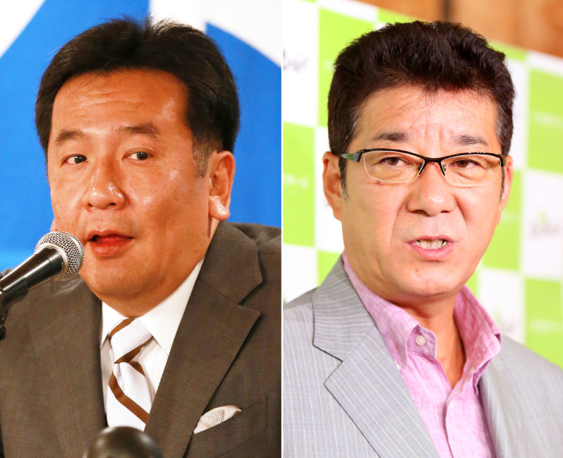 【左】民主党の枝野幸男幹事長【右】おおさか維新の会の松井一郎代表
