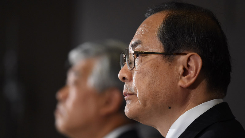 東芝の室町正志社長=2015年12月7日、竹内紀臣撮影