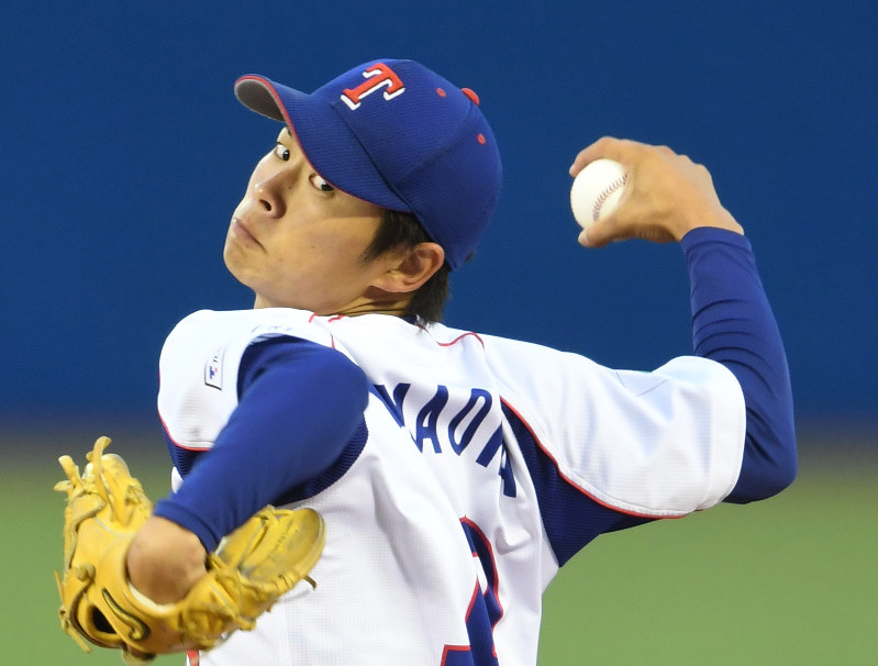 代表決定戦で完封した東京ガスのエース山岡=猪飼健史撮影