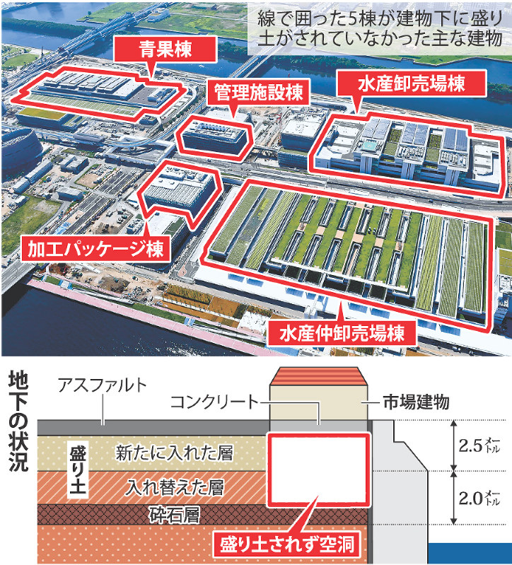盛り土がされていなかった主な建物と地下の状況