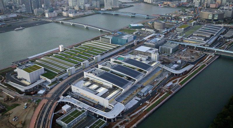 豊洲市場=本社ヘリから長谷川直亮撮影