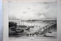 葛飾北斎が描いた石版画。江戸の永代橋とみられる＝ライデン国立民族学博物館提供