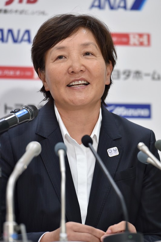 ソフトボール女子日本代表監督に就任が決まり、記者会見する宇津木麗華氏=北山夏帆撮影