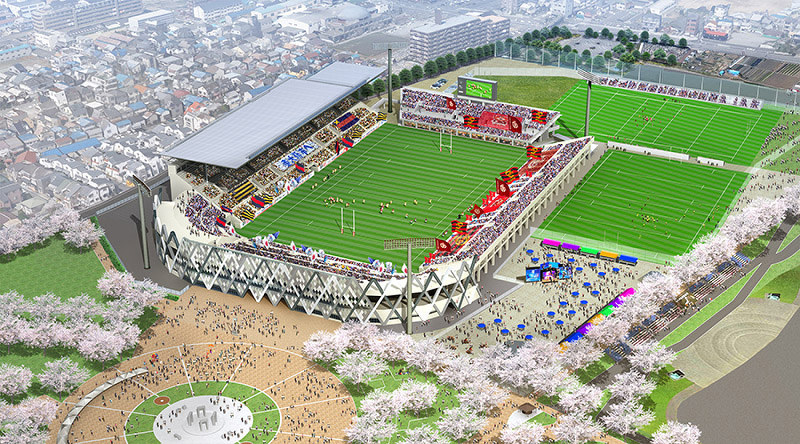 東大阪市花園ラグビー場の改修後予想図=東大阪市花園ラグビーワールドカップ2019推進室提供