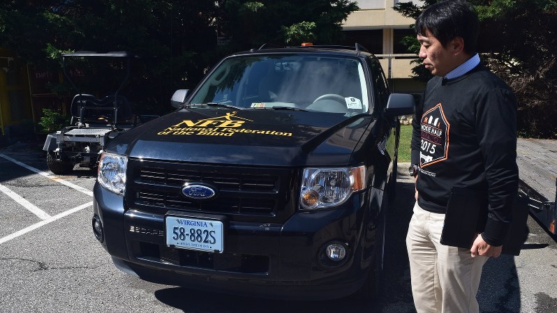 バージニア工科大チームの自動運転車。米国防総省傘下の国防高等研究計画局が開いた競技会(2007年)にも出場=米南部バージニア州ブラックスバーグで2016年、清水憲司撮影