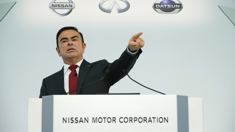 日産自動車の社長を退くカルロス・ゴーン氏=決算発表の記者会見で2015年、後藤由耶撮影
