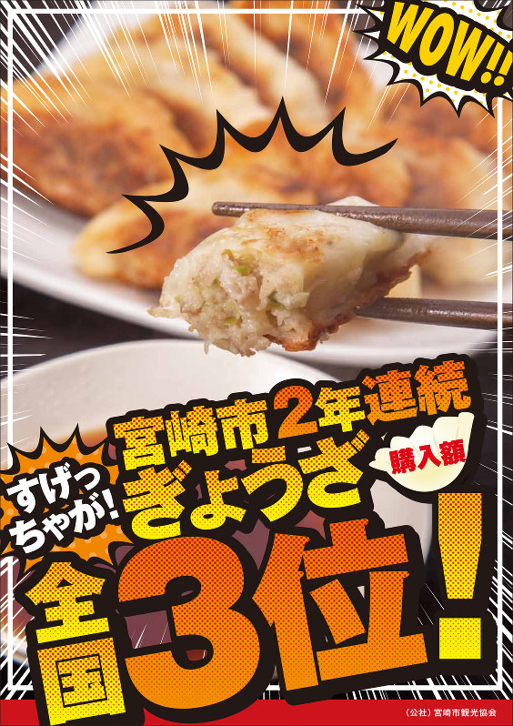 宮崎市観光協会が作成した「ギョーザ購入額3位」をPRするポスター=同協会提供