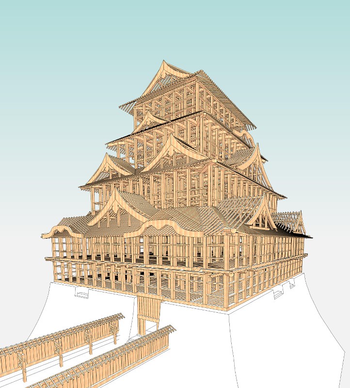 実測図に基づいた名古屋城天守閣の木造復元のCG画像=川地正数・中部大非常勤講師提供