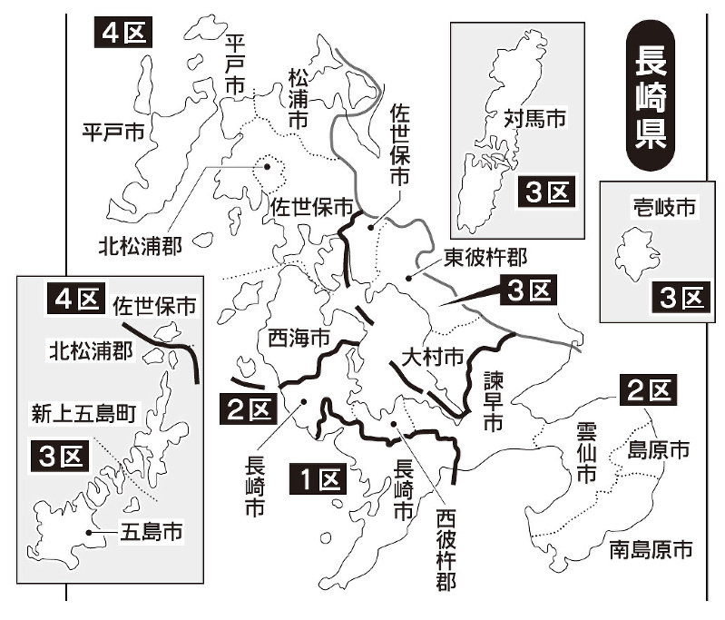 衆院小選挙区区割り改定案 西海市２区 ４区 小値賀町４区 ３区 長崎 毎日新聞