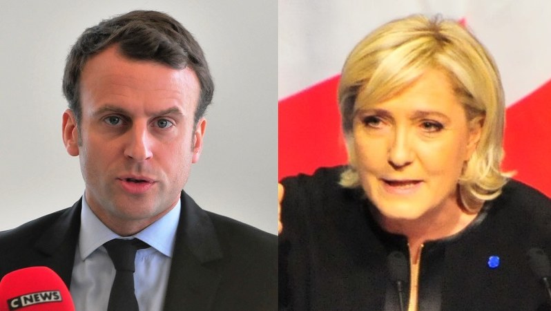 いよいよ決選投票。マクロン候補(左)とルペン候補