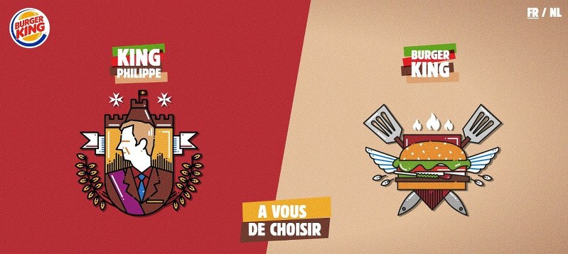 ベルギーのフィリップ国王のイラストを並べてユーザーに選択を迫るバーガーキングの広告=同社ウェブサイトより