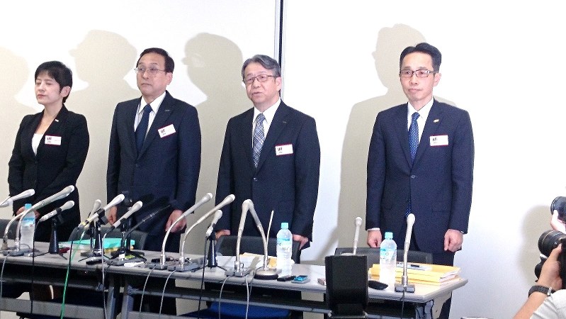 富士フイルムホールディングスの記者会見=東京都中央区の東京証券取引所で2017年6月12日撮影