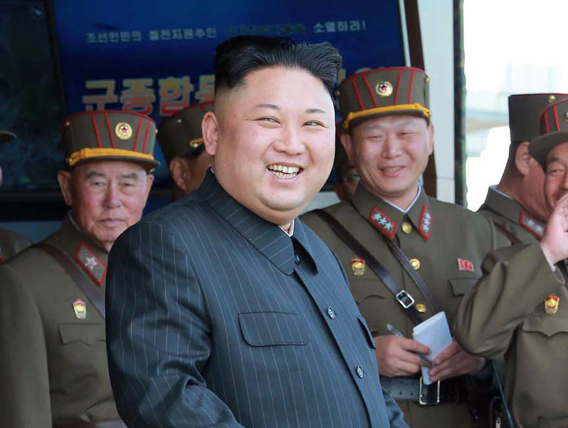 北朝鮮の金正恩朝鮮労働党委員長=2017年4月、朝鮮中央通信・朝鮮通信