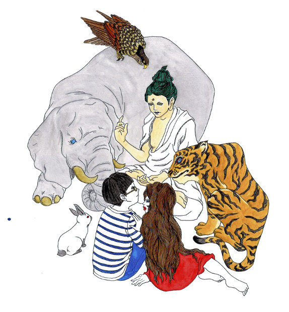 片腕を骨折しながらお経を唱える僧侶の絵　現代アート 僧侶アーティスト：御仏や妖怪、可愛らしく 愛媛・今治 | 毎日新聞