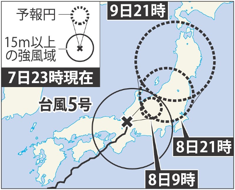 å°é¢¨ï¼•å· ï¼™æ—¥ã«æ±åŒ—ã®æ—¥æœ¬æµ·å´ã¸ é•·æ™‚é–