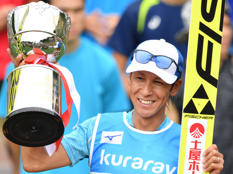 今月4日の札幌市長杯宮の森サマージャンプ大会で優勝した葛西。夏場は体力強化を重視しているが、結果も順調に残している=宮間俊樹撮影