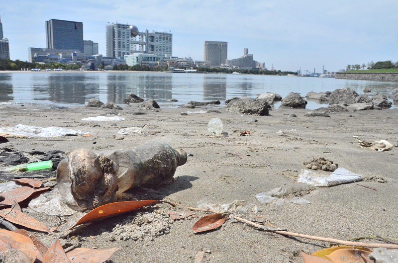 海岸に打ち上げられたプラスチックごみ