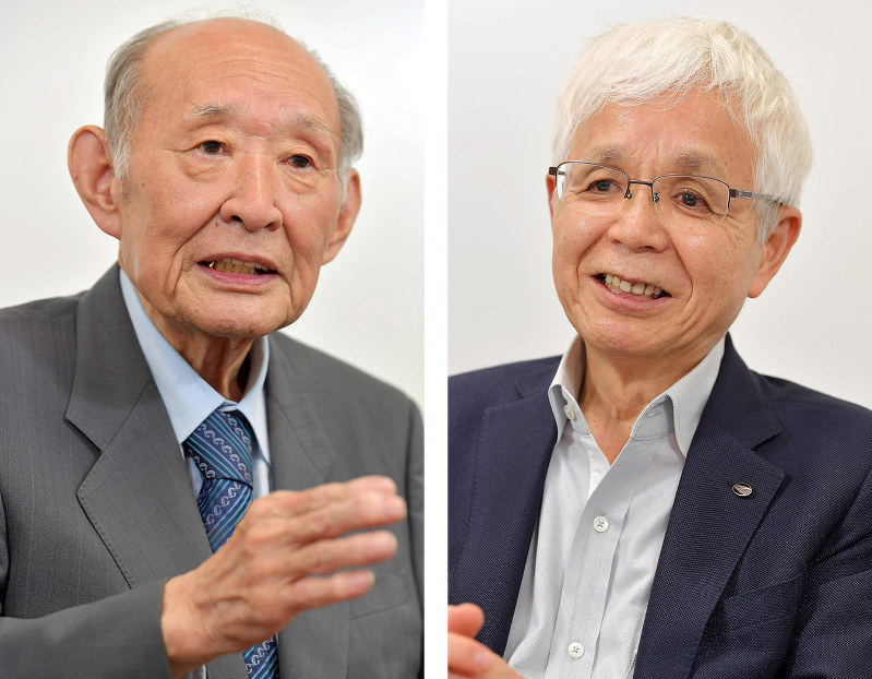【左】藤井裕久元財務相【右】松田喬和毎日新聞特別顧問