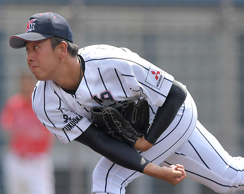 8回1失点と好投した九州三菱自動車の谷川投手=津村豊和撮影