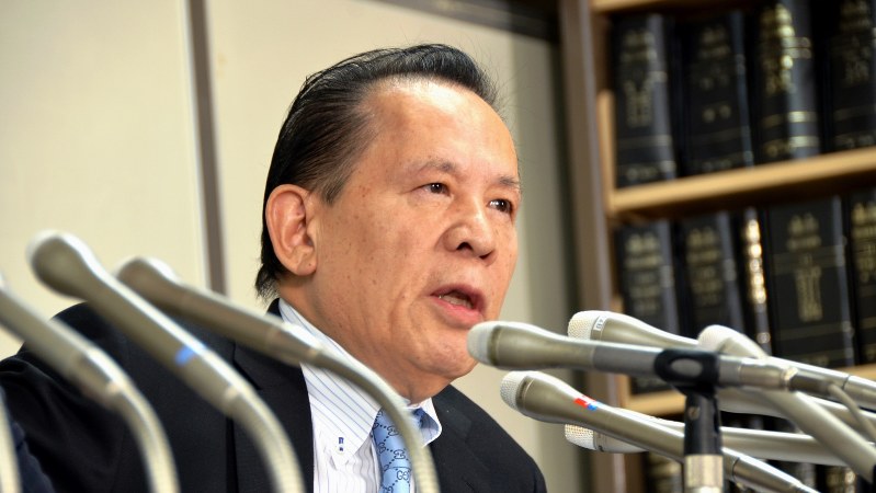 パチスロ機メーカー最大手、ユニバーサルエンターテインメントの岡田和生・前会長=東京・霞が関の司法記者クラブで2017年9月14日