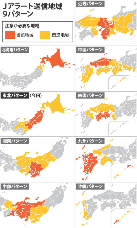 Jアラート送信地域9パターン