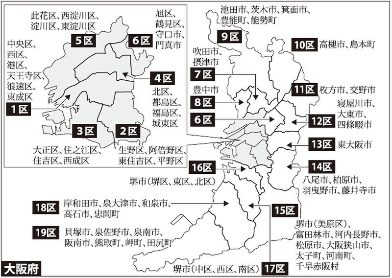 戦いの構図 １７衆院選 １ １区 区割り変更で５人混戦 大阪 毎日新聞