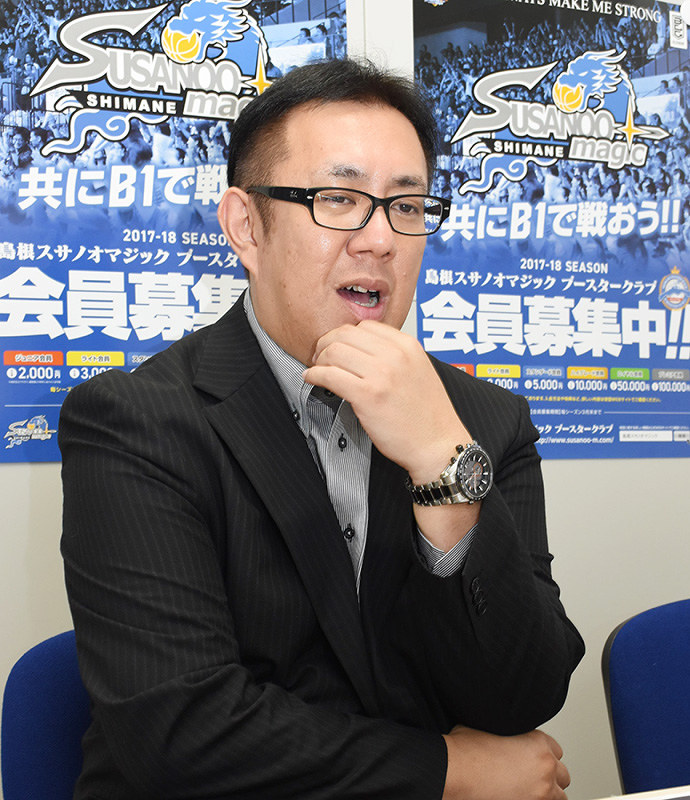 島根スサノオマジックの龍岩正憲新社長=松江市学園南1の山陰スポーツネットワークで、前田葵撮影