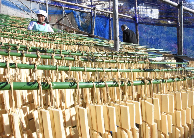 凍み豆腐作り 寒風に揺れる豆腐のカーテン 福島 立子山 福島 毎日新聞