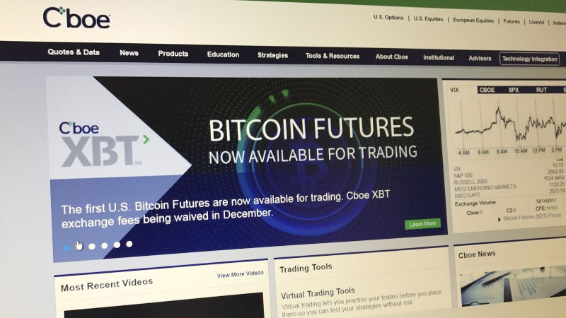 ビットコインの先物を上場した米CBOEのウェブサイト