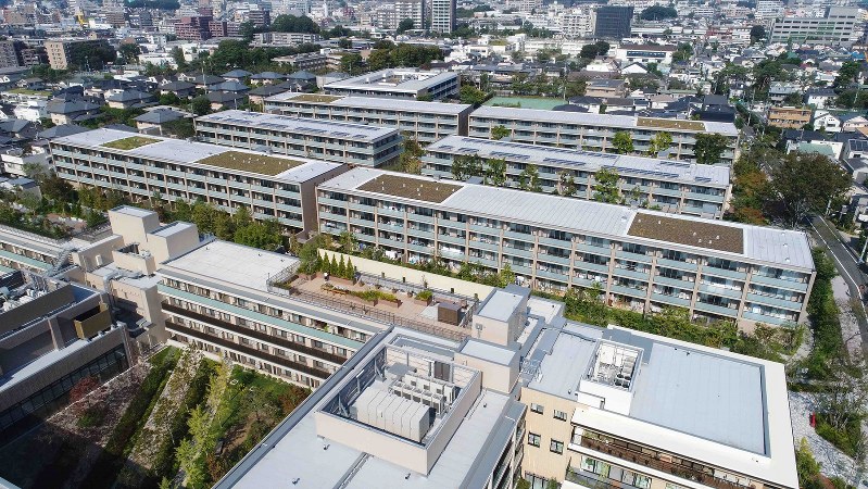手前がグランクレール世田谷中町、奥の6棟がブランズシティ世田谷区中町