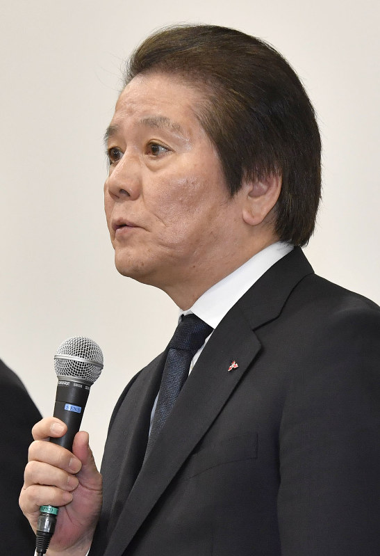 三菱マテリアルの竹内章社長=2018年2月8日、藤井達也撮影