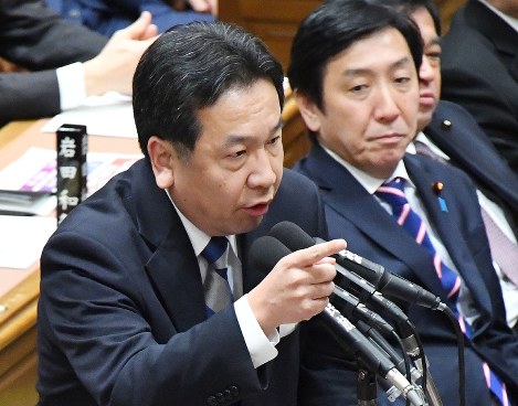 衆院予算委員会で質問する立憲民主党の枝野幸男代表＝国会内で２０１８年２月１４日午前１１時１４分、川田雅浩撮影