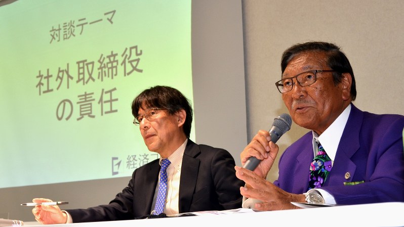 対談イベント「企業不正と第三者報告書」ゲストの久保利英明弁護士(右)と今沢真・経済プレミア編集長