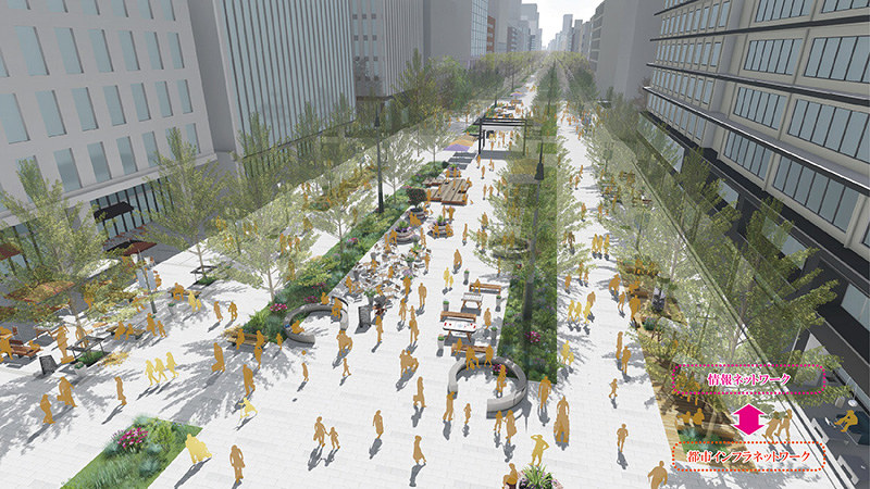 御堂筋が完全歩道化した際のイメージ図=御堂筋完成80周年記念事業推進委員会が提案した将来ビジョン案より