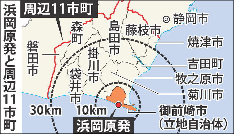 浜岡原発と周辺11市町