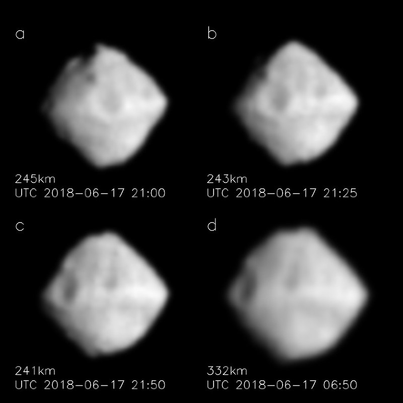 日本時間17~18日に小惑星探査機はやぶさ2が撮影した小惑星「リュウグウ」=JAXA提供