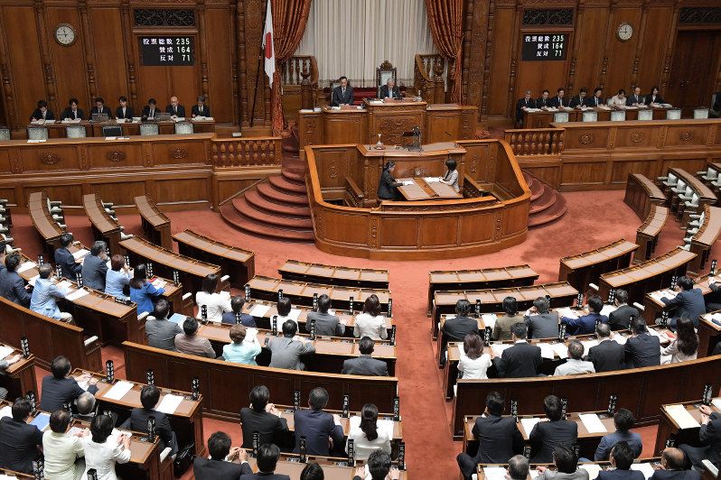 働き方改革関連法が与党などの賛成多数で可決、成立した参院本会議=国会内で2018年6月29日、川田雅浩撮影