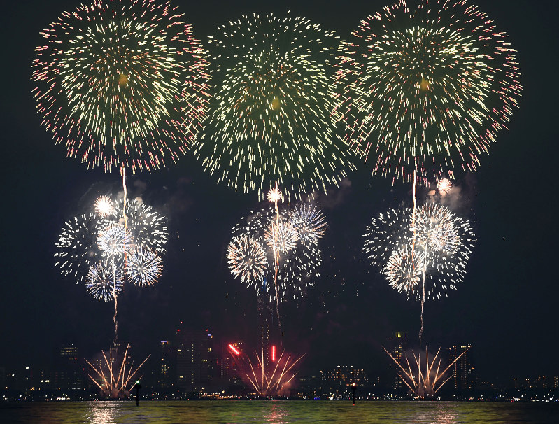 花火大会 １ ２万発が音楽と競演 福岡 ももち海浜公園 毎日新聞