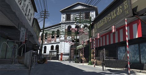 原爆で破壊される前の広島市細工町と横町。正面は広島郵便局＝広島県立福山工高計算技術研究部提供