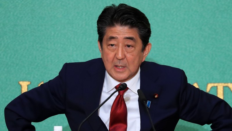 自民党総裁選の候補者討論会で質問に答える安倍晋三首相=2018年9月14日、梅村直承撮影