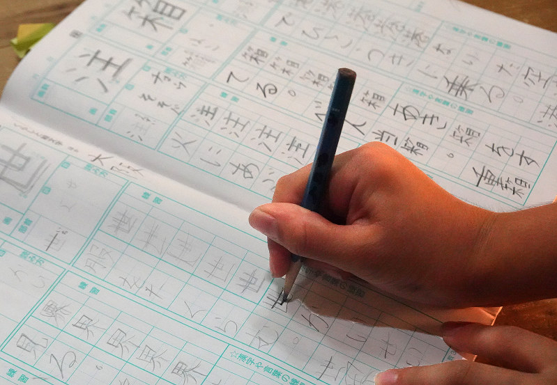漢字の書き取りをする小学生。読み書き能力の不足を感じる人は多い