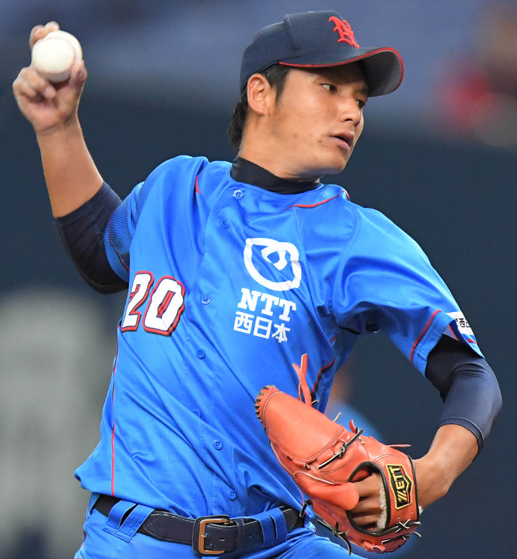 【日本生命-NTT西日本】NTT西日本先発の浜崎=京セラドーム大阪で2018年11月8日、山崎一輝撮影