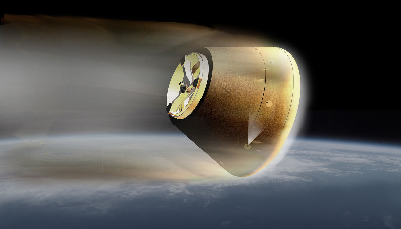 大気圏に突入し地上へ帰還する小型回収カプセルのイメージ図=JAXA提供
