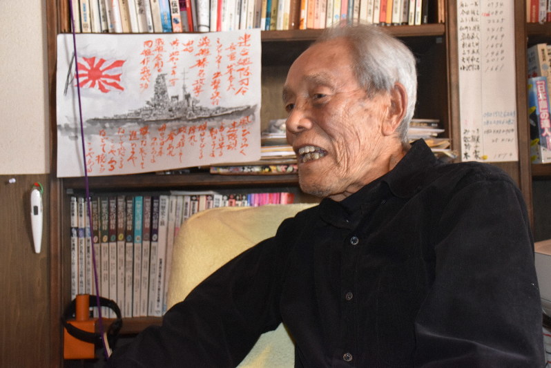 レイテ沖海戦について語る貞森幹男さん=広島県世羅町の自宅で、2018年12月5日午後3時24分、隈元悠太撮影