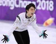 【平昌五輪】男子フリーの演技を終え、感情を爆発させる羽生結弦＝江陵アイスアリーナで２０１８年２月１７日、佐々木順一撮影