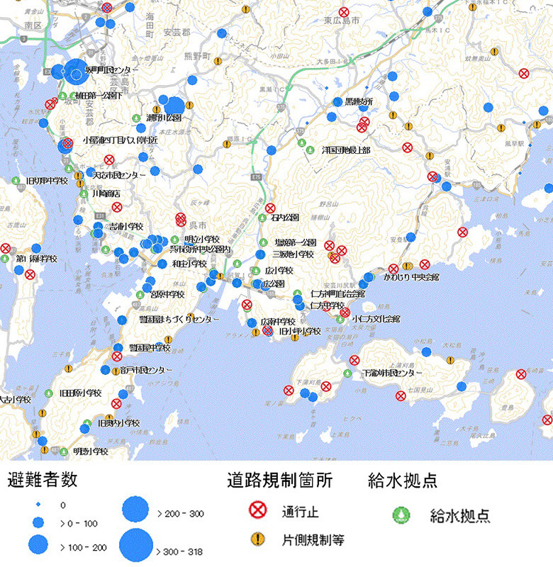 瞬時に状況を判断しやすいようISUTが図面化した避難者情報など=内閣府提供