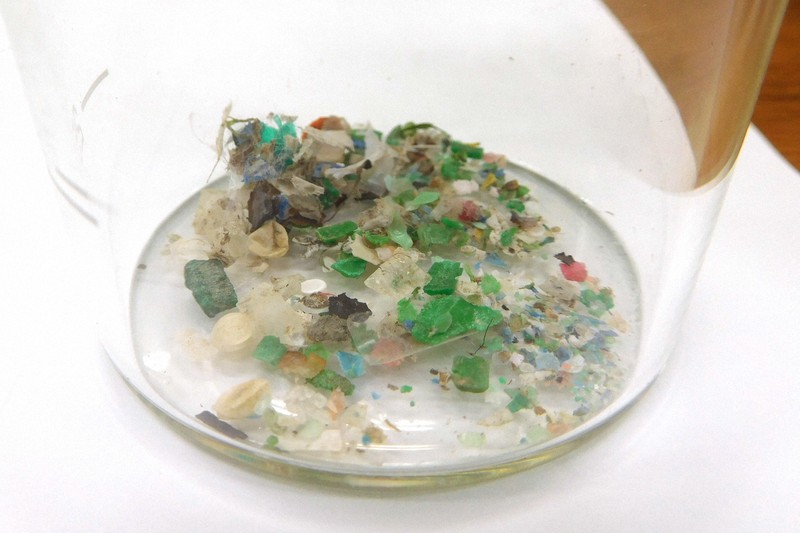 河川の調査で見つかったマイクロプラスチック=千葉県野田市山崎の東京理科大で2018年12月27日午後3時5分、椋田佳代撮影