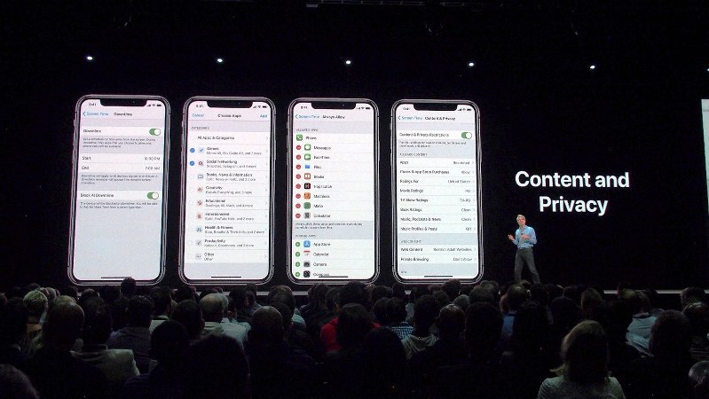 プライバシー重視の方針を打ち出すアップル。開発者向け会議でもプライバシーに関してはたびたび言及される(写真は2018年6月のアップルの年次開発会議<WWDC>)