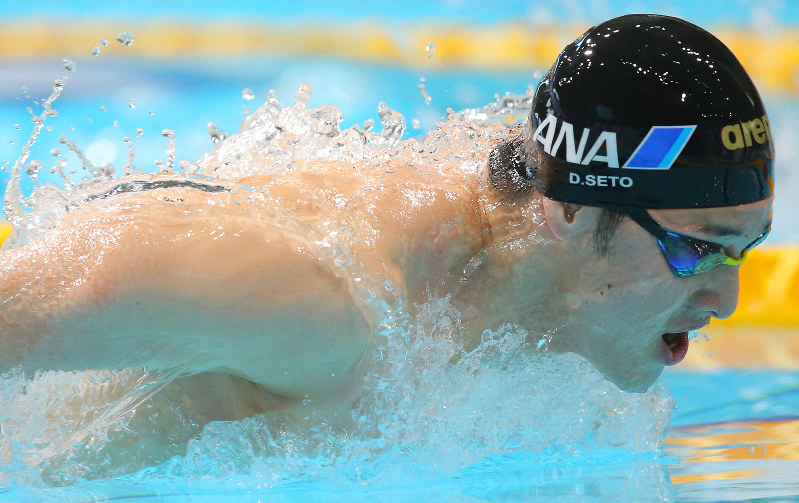 男子200メートルバタフライ決勝を制した瀬戸大也=東京辰巳国際水泳場で2019年4月5日、宮武祐希撮影